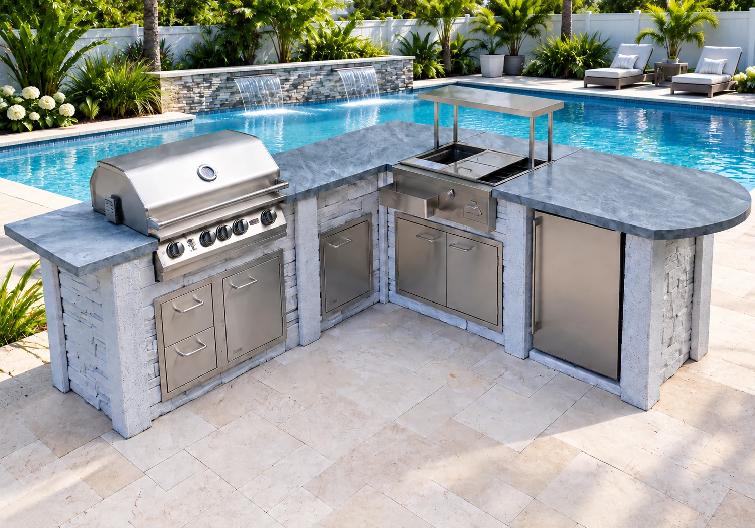 L-shaped StoneKitchen outdoor kitchen in Crescent Beach, North Myrtle Beach