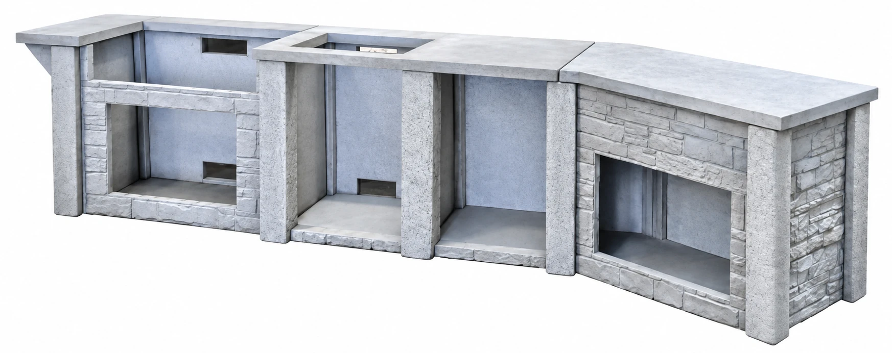 Unfinished MarvelCrete precast concrete outdoor kitchen cabinet structure
