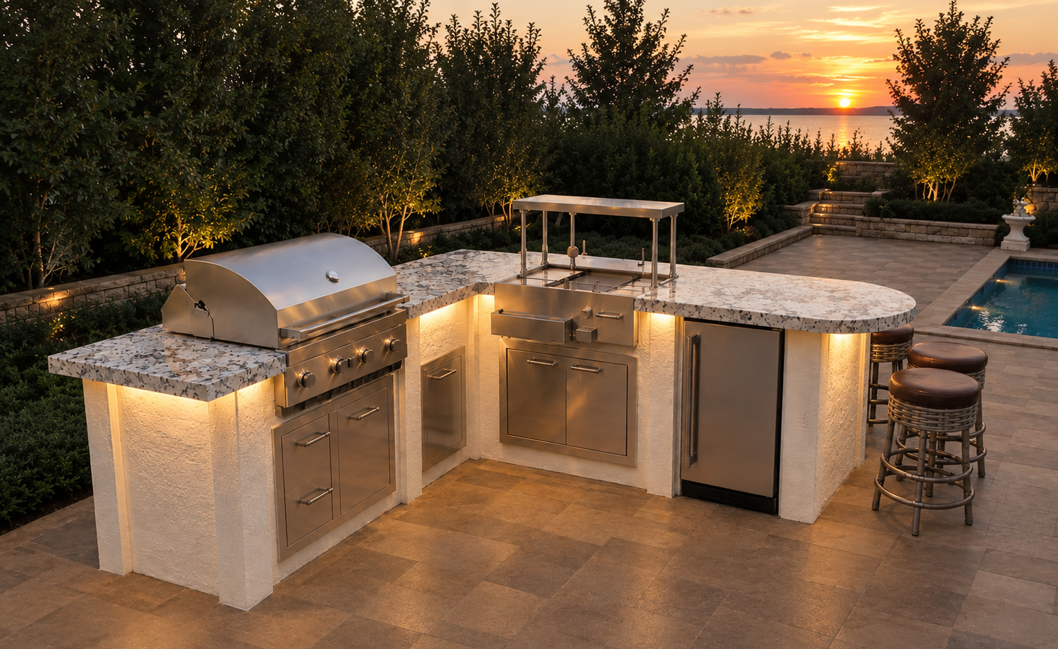 StoneKitchen farmhouse batten-board outdoor kitchen
